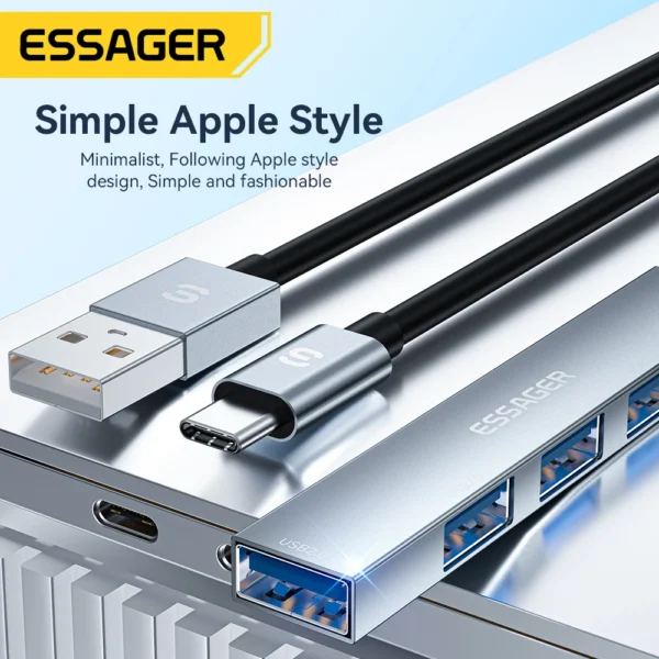 ⁦"Essager USB C Hub 4 في 1 – محول متعدد الوظائف عالي السرعة"⁩ - الصورة ⁦5⁩