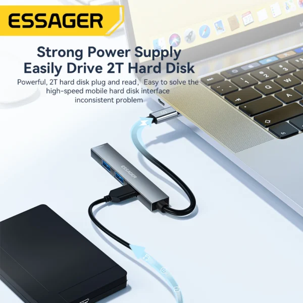 ⁦"Essager USB C Hub 4 في 1 – محول متعدد الوظائف عالي السرعة"⁩ - الصورة ⁦4⁩