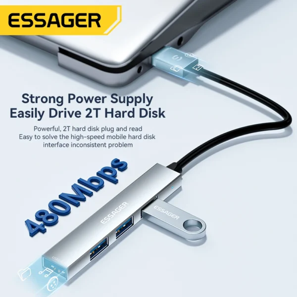 ⁦"Essager USB C Hub 4 في 1 – محول متعدد الوظائف عالي السرعة"⁩ - الصورة ⁦3⁩